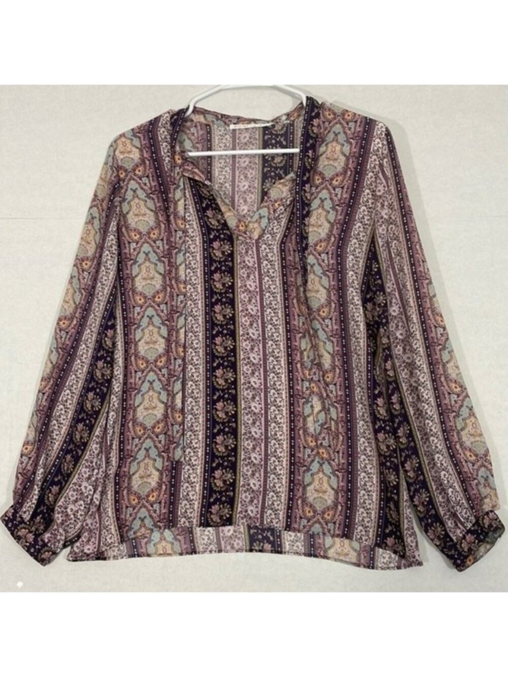 Violet & Claire Popover Top, Split Neck, Purple & Pink Floral, Medium